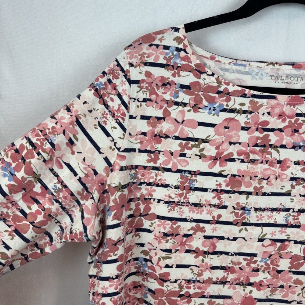 Talbots Womens Pink Floral‎ Cotton 3/4 sleeve stretch blouse sz X casual stretch - Picture 3 of 12